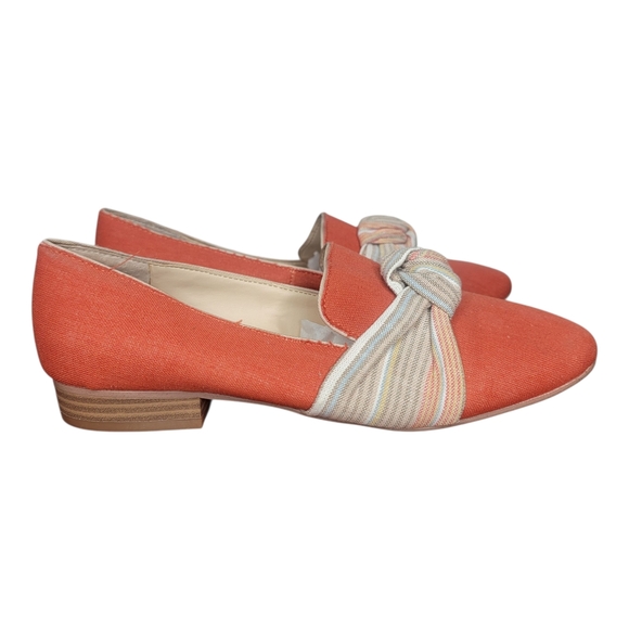 Violet & Red Coral Chic Orange Slip On Heel Loafers with Knotted Bow Stripe 6.5 - Picture 7 of 9